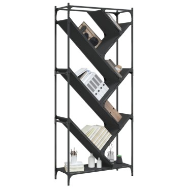 vidaXL Βιβλιοθήκη Μαύρη 79x30x180cm Επεξεργασμένο Ξύλο & Μέταλλο 1 τεμ.