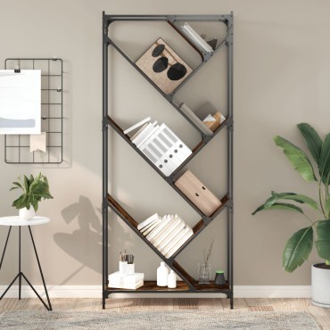 vidaXL Βιβλιοθήκη Καπνιστή Δρυς 79x30x180cm Επεξεργ. Ξύλο & Μέταλλο 1 τεμ.