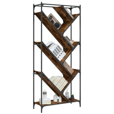 vidaXL Βιβλιοθήκη Καπνιστή Δρυς 79x30x180cm Επεξεργ. Ξύλο & Μέταλλο 1 τεμ.