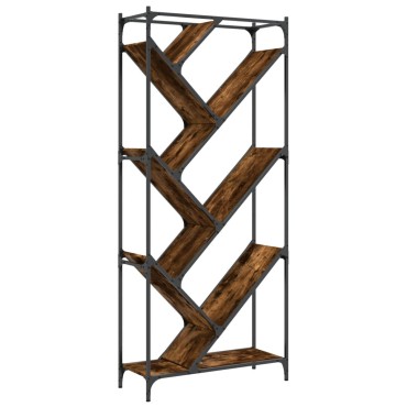 vidaXL Βιβλιοθήκη Καπνιστή Δρυς 79x30x180cm Επεξεργ. Ξύλο & Μέταλλο 1 τεμ.