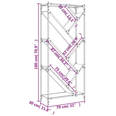 vidaXL Βιβλιοθήκη Καπνιστή Δρυς 79x30x180cm Επεξεργ. Ξύλο & Μέταλλο 1 τεμ.