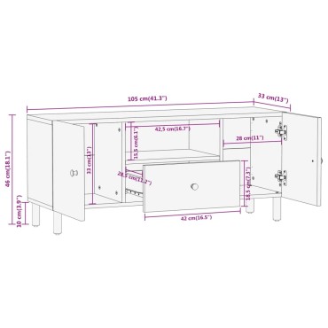 vidaXL Έπιπλο Τηλεόρασης 105x33x46cm από Μασίφ Ξύλο Μάνγκο