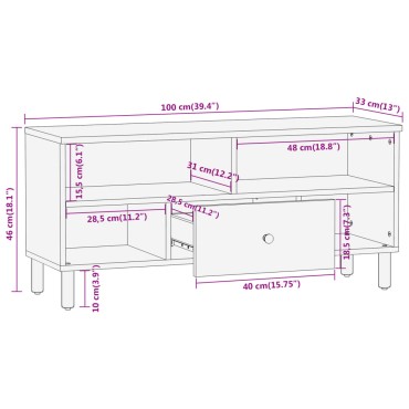 vidaXL Έπιπλο Τηλεόρασης 100x33x46cm από Μασίφ Ξύλο Μάνγκο