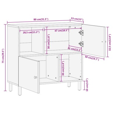vidaXL Βοηθητικό Ντουλάπι 80x33x75cm από Μασίφ Ξύλο Μάνγκο 1 τεμ.