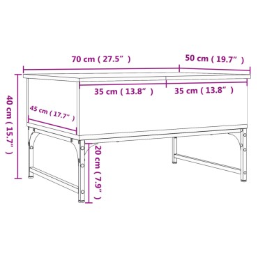vidaXL Τραπεζάκι Σαλονιού Καφέ Δρυς 70x50x40cm Επεξ. Ξύλο/Μέταλλο 1 τεμ.