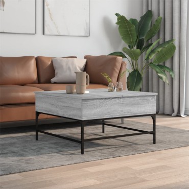 vidaXL Τραπεζάκι Σαλονιού Γκρι Sonoma 80x80x45cm Επεξ. Ξύλο/Μέταλλο 1 τεμ.