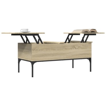 vidaXL Τραπεζάκι Σαλονιού Sonoma Δρυς 100x50x45cm Επεξ. Ξύλο + Μέταλλο 1 τεμ.
