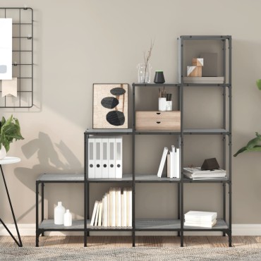 vidaXL Βιβλιοθήκη Γκρι Sonoma 122x30x132cm Επεξεργ. Ξύλο & Μέταλλο 1 τεμ.