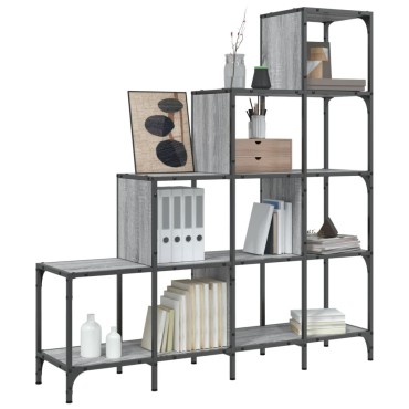vidaXL Βιβλιοθήκη Γκρι Sonoma 122x30x132cm Επεξεργ. Ξύλο & Μέταλλο 1 τεμ.