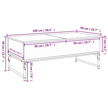 vidaXL Τραπεζάκι Σαλονιού Καφέ Δρυς 100x50x40cm Επ. Ξύλο & Μέταλλο 1 τεμ.