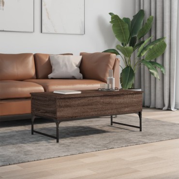 vidaXL Τραπεζάκι Σαλονιού Καφέ Δρυς 100x50x40cm Επ. Ξύλο & Μέταλλο 1 τεμ.