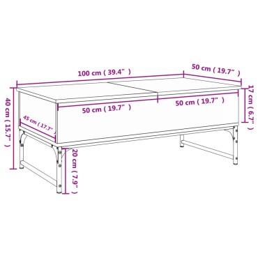 vidaXL Τραπεζάκι Σαλονιού Sonoma Δρυς 100x50x40cm Επ. Ξύλο & Μέταλλο 1 τεμ.