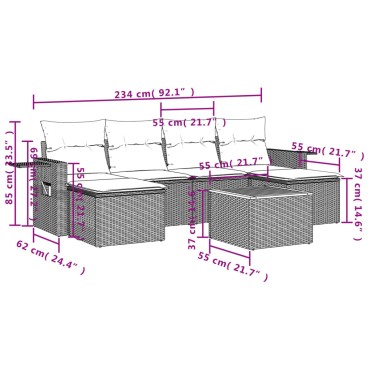 vidaXL Καναπές Σετ 7 τεμ. Μαύρο Συνθετικό Ρατάν με Μαξιλάρια 55x55cm  Γωνιακός