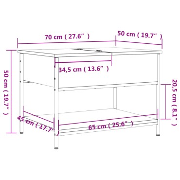 vidaXL Τραπεζάκι Σαλονιού Γκρι Sonoma 70x50x50cm Επεξ. Ξύλο/Μέταλλο 1 τεμ.