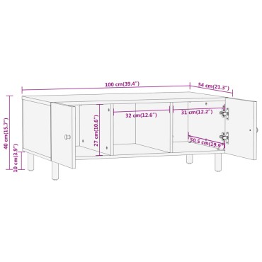 vidaXL Τραπεζάκι Σαλονιού 100x54x40cm από Μασίφ Ξύλο Μάνγκο 1 τεμ.
