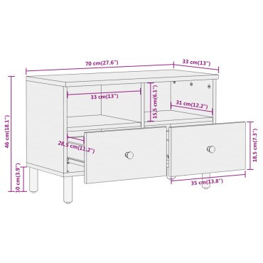 vidaXL Έπιπλο Τηλεόρασης 70x33x46cm από Μασίφ Ξύλο Μάνγκο