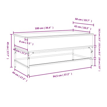 vidaXL Τραπεζάκι Σαλονιού Γκρι Sonoma 100x50x45cm Επεξ Ξύλο + Μέταλλο 1 τεμ.