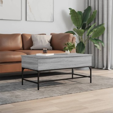 vidaXL Τραπεζάκι Σαλονιού Γκρι Sonoma 100x50x45cm Επεξ Ξύλο + Μέταλλο 1 τεμ.