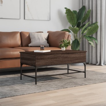 vidaXL Τραπεζάκι Σαλονιού Καφέ Δρυς 100x50x45cm Επ. Ξύλο/Μέταλλο 1 τεμ.