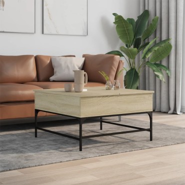 vidaXL Τραπεζάκι Σαλονιού Sonoma Δρυς 80x80x45cm Επεξ. Ξύλο + Μέταλλο 1 τεμ.