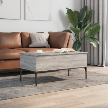 vidaXL Τραπεζάκι Σαλονιού Γκρι Sonoma 100x50x45cm Επεξ Ξύλο + Μέταλλο 1 τεμ.