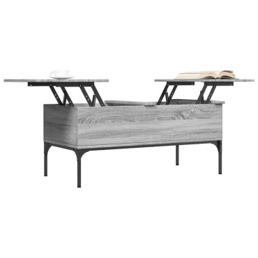 vidaXL Τραπεζάκι Σαλονιού Γκρι Sonoma 100x50x45cm Επεξ Ξύλο + Μέταλλο 1 τεμ.