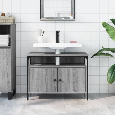 vidaXL Ντουλάπι Νιπτήρα Μπάνιου Γκρι Sonoma 80x30x60cm Επεξ. Ξύλο 1 τεμ.