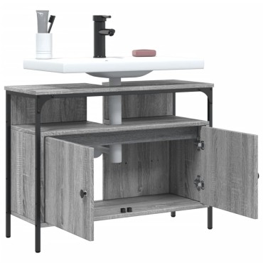 vidaXL Ντουλάπι Νιπτήρα Μπάνιου Γκρι Sonoma 80x30x60cm Επεξ. Ξύλο 1 τεμ.