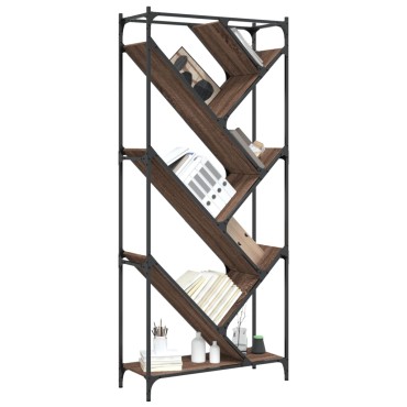 vidaXL Βιβλιοθήκη Καφέ Δρυς 79x30x180cm Επεξεργ. Ξύλο & Μέταλλο 1 τεμ.