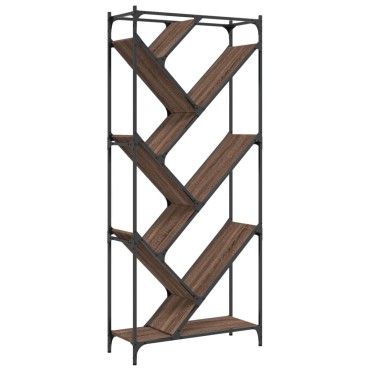 vidaXL Βιβλιοθήκη Καφέ Δρυς 79x30x180cm Επεξεργ. Ξύλο & Μέταλλο 1 τεμ.