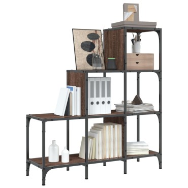 vidaXL Βιβλιοθήκη Καφέ Δρυς 92x30x102cm Επεξεργ. Ξύλο & Μέταλλο 1 τεμ.