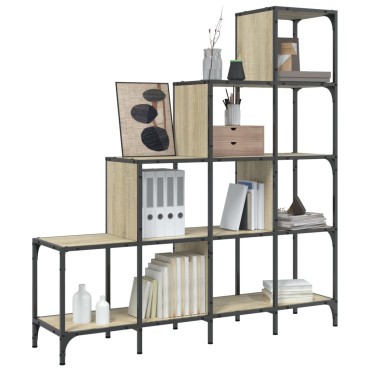 vidaXL Βιβλιοθήκη Sonoma Δρυς 122x30x132cm Επεξεργ. Ξύλο & Μέταλλο 1 τεμ.