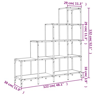 vidaXL Βιβλιοθήκη Sonoma Δρυς 122x30x132cm Επεξεργ. Ξύλο & Μέταλλο 1 τεμ.
