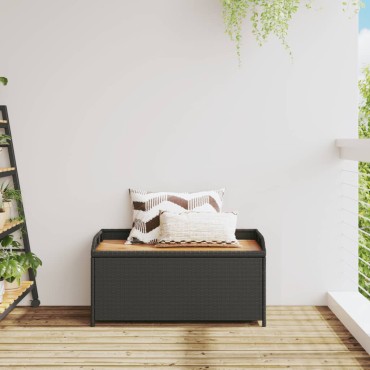 vidaXL Πάγκος Αποθ. Κήπου Μαύρος 100x50x52cm Συνθ. Ρατάν/Ξύλο Ακακίας