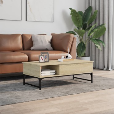 vidaXL Τραπεζάκι Σαλονιού Sonoma Δρυς 100x50x35cm Επεξ. Ξύλο + Μέταλλο 1 τεμ.