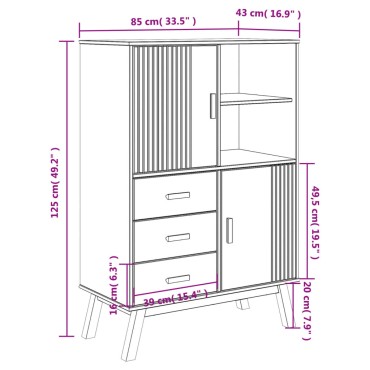 vidaXL Ντουλάπι OLDEN Γκρι και Καφέ 85x43x125cm Μασίφ Ξύλο Πεύκου 1 τεμ.