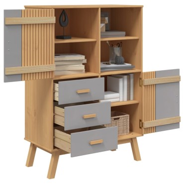 vidaXL Ντουλάπι OLDEN Γκρι και Καφέ 85x43x125cm Μασίφ Ξύλο Πεύκου 1 τεμ.