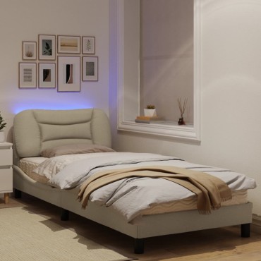 vidaXL Πλαίσιο κρεβατιού με LED χωρίς στρώμα Κρέμα 80x200 cm Ύφασμα