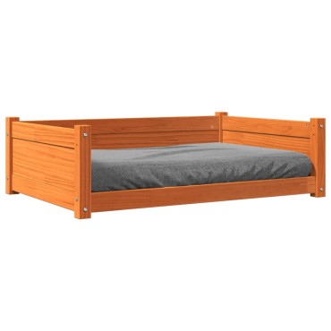 vidaXL Κρεβάτι Σκύλου Καφέ Κεριού 95,5x65,5x28 εκ. Μασίφ Ξύλο Πεύκου