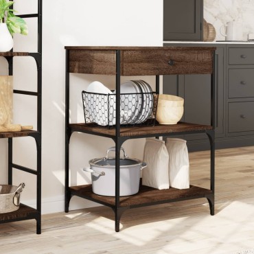 vidaXL Τρόλεϊ Κουζίνας Καφέ Δρυς 60x48x89,5cm από Επεξεργασμένο Ξύλο 1 τεμ.