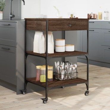 vidaXL Τρόλεϊ Κουζίνας Καφέ Δρυς 60x48x89,5cm από Επεξεργασμένο Ξύλο 1 τεμ.