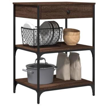 vidaXL Τρόλεϊ Κουζίνας Καφέ Δρυς 60x48x89,5cm από Επεξεργασμένο Ξύλο 1 τεμ.