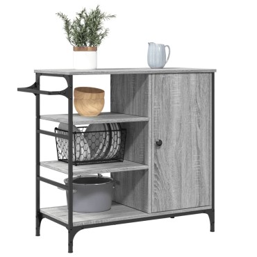 vidaXL Τρόλεϊ Κουζίνας Sonoma Γκρι 87,5x38,5x84,5cm Επεξ. Ξύλο 1 τεμ.