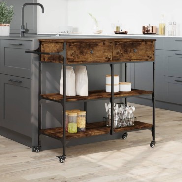 vidaXL Τρόλεϊ Κουζίνας Καπνιστή Δρυς 105x42x95cm Επεξεργασμένο Ξύλο 1 τεμ.