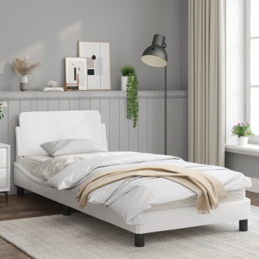 vidaXL Πλαίσιο Κρεβατιού με Κεφαλάρι Λευκό90x190εκ. από ΣυνθετικόΔέρμα