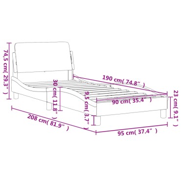 vidaXL Πλαίσιο Κρεβατιού με Κεφαλάρι Λευκό90x190εκ. από ΣυνθετικόΔέρμα