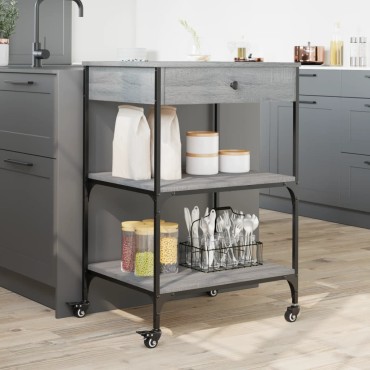 vidaXL Τρόλεϊ Κουζίνας Sonoma Γκρι 60x48x89,5cm Επεξεργασμένο Ξύλο 1 τεμ.