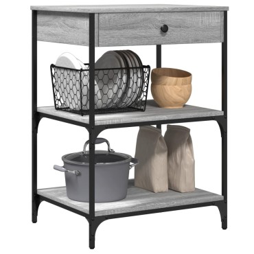 vidaXL Τρόλεϊ Κουζίνας Sonoma Γκρι 60x48x89,5cm Επεξεργασμένο Ξύλο 1 τεμ.