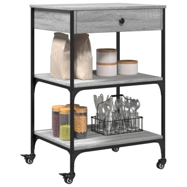 vidaXL Τρόλεϊ Κουζίνας Sonoma Γκρι 60x48x89,5cm Επεξεργασμένο Ξύλο 1 τεμ.