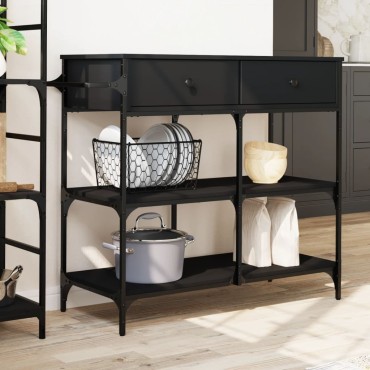 vidaXL Τρόλεϊ Κουζίνας Μαύρο 105x42x95cm από Επεξεργασμένο Ξύλο 1 τεμ.